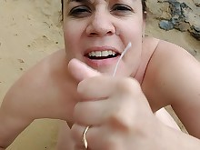 amateur babe beach blowjob brunette couple cum cumshot horny